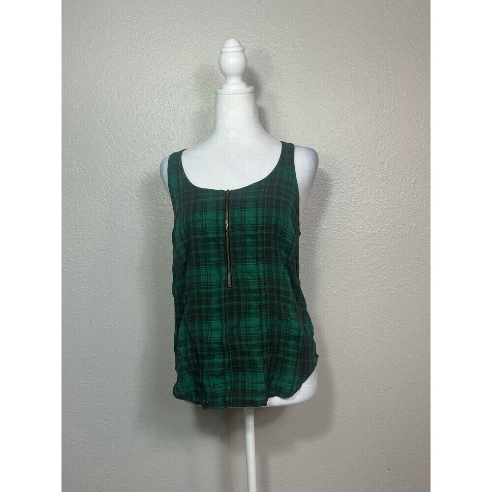 URBAN OUTFITTERS BDG Women’s flannel Quarter Zip Up Green Tank Top Size Small A8